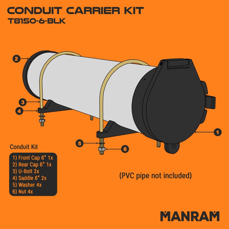 طقم حامل أنابيب بقطر 6 بوصات (أسود) - حامل أنابيب PVC، يتضمن أدوات التثبيت - Image 3
